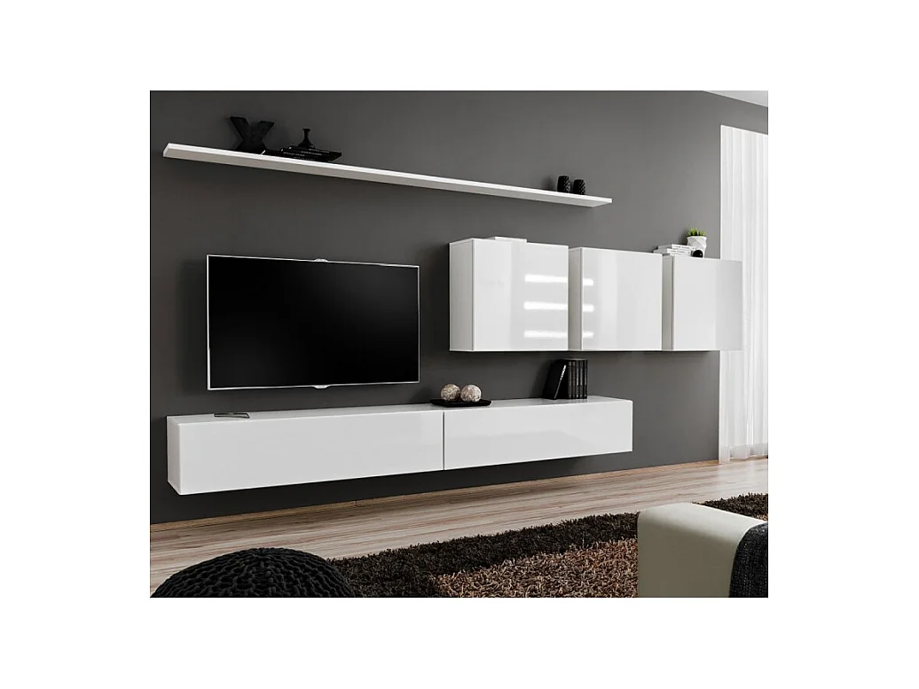 Meuble TV Mural Design "Switch VII" 340cm Blanc