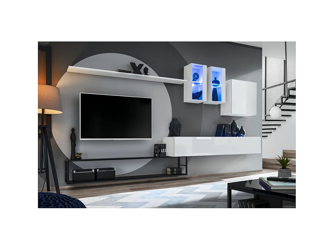 Ensemble Meuble TV Design "Switch I" 330cm Blanc & Noir