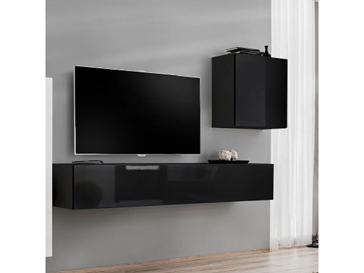 Meuble TV Mural Design "Switch III" 330cm Blanc & Noir