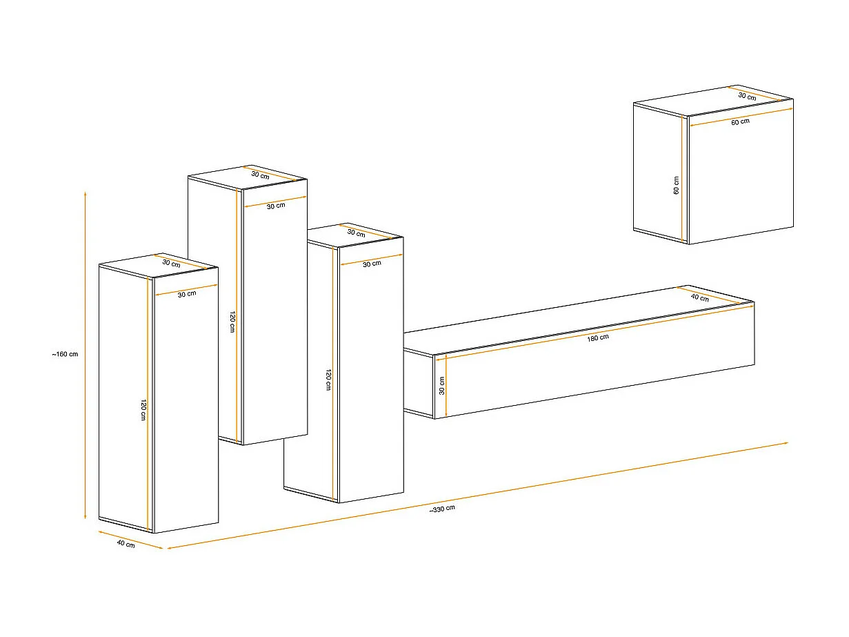 Meuble TV Mural Design "Switch III" 330cm Blanc & Noir