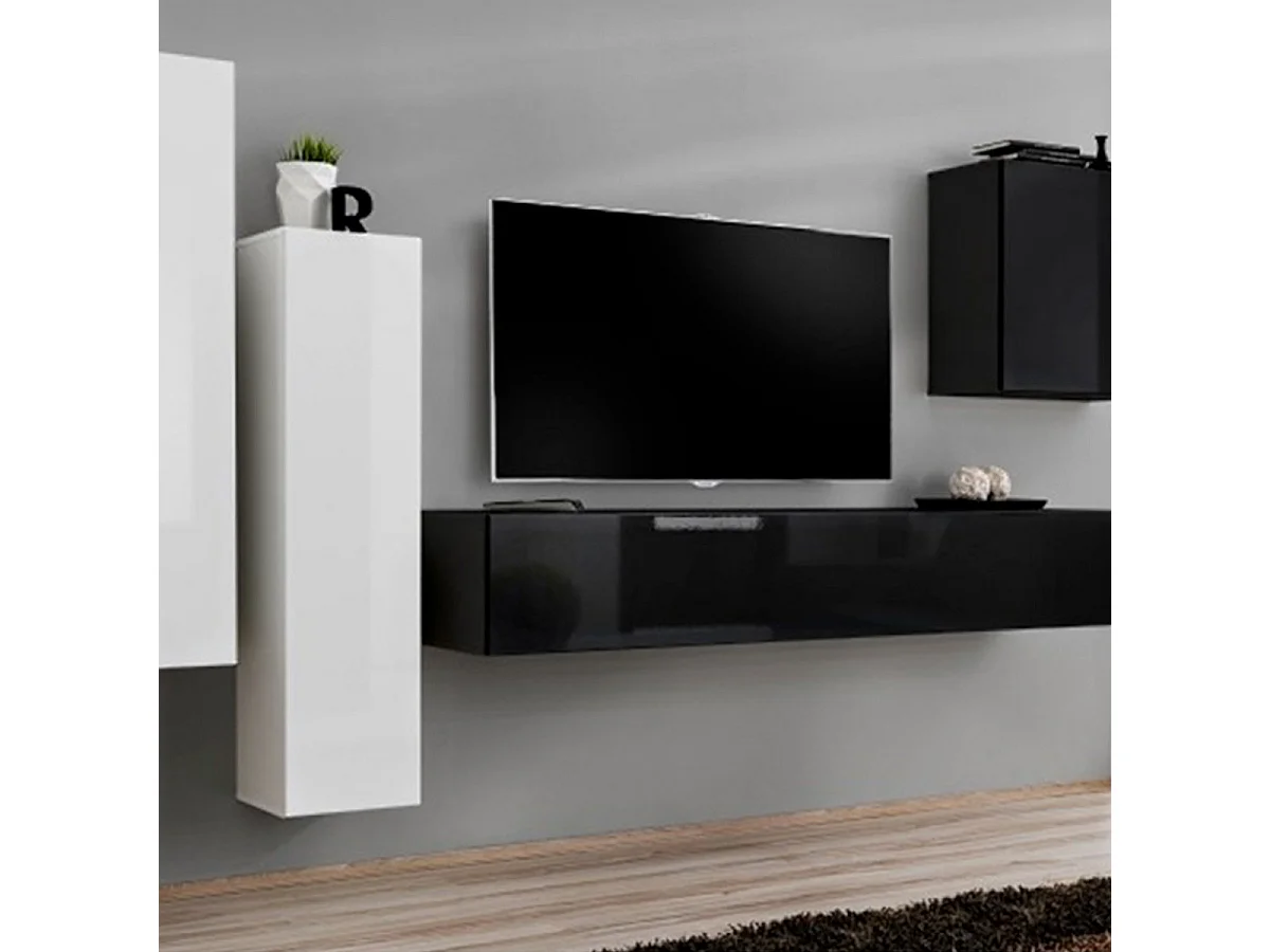 Meuble TV Mural Design "Switch III" 330cm Blanc & Noir