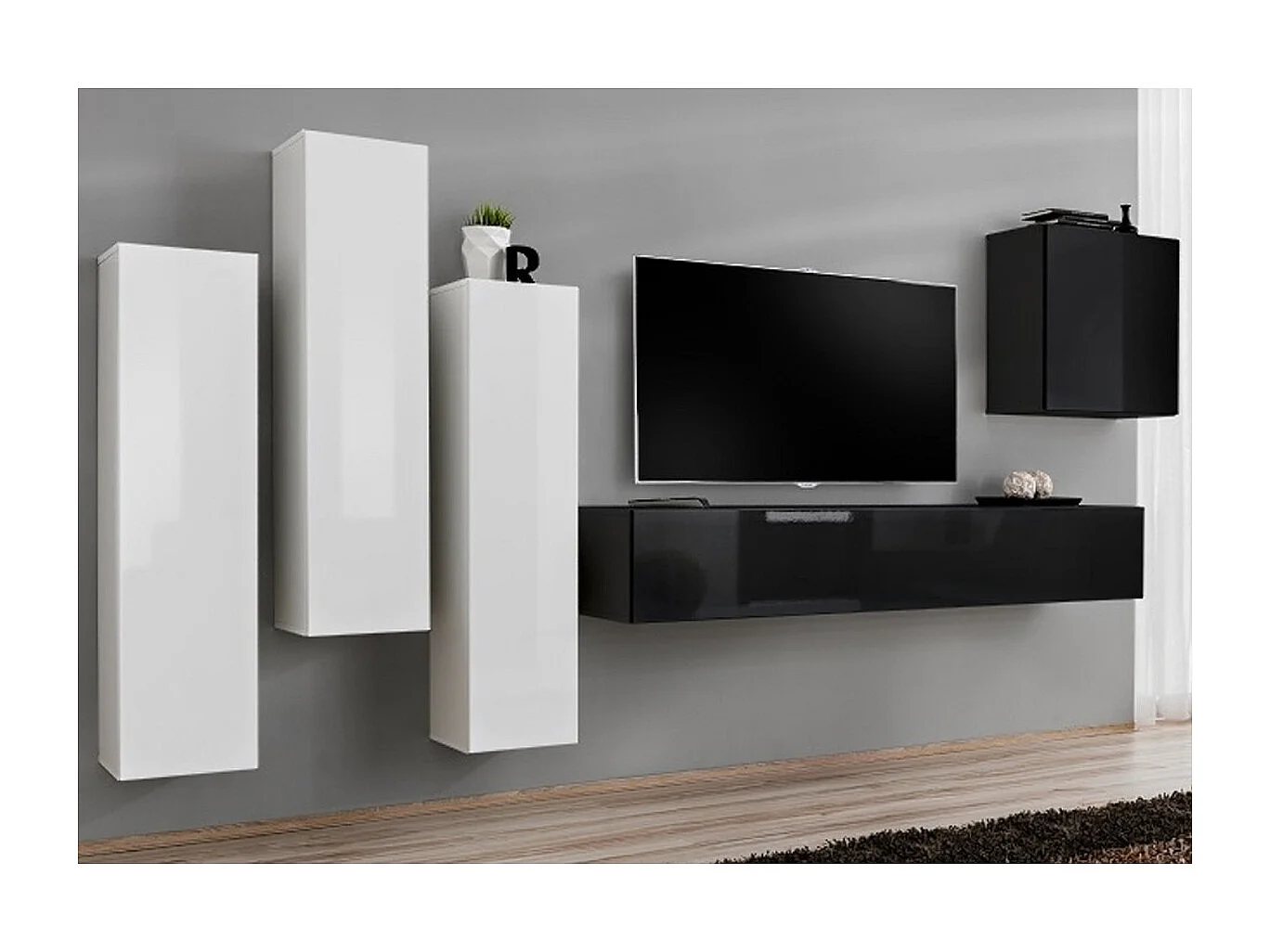 Meuble TV Mural Design "Switch III" 330cm Blanc & Noir