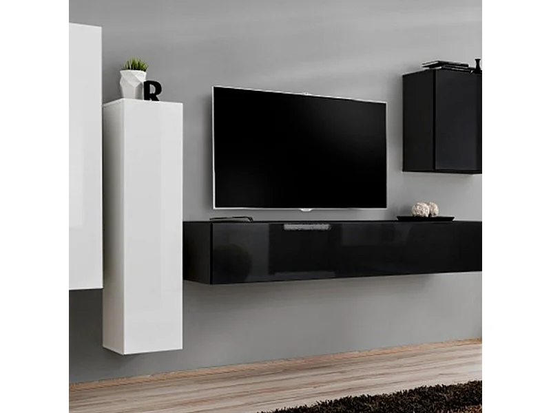 Meuble TV Mural Design "Switch III" 330cm Blanc & Noir