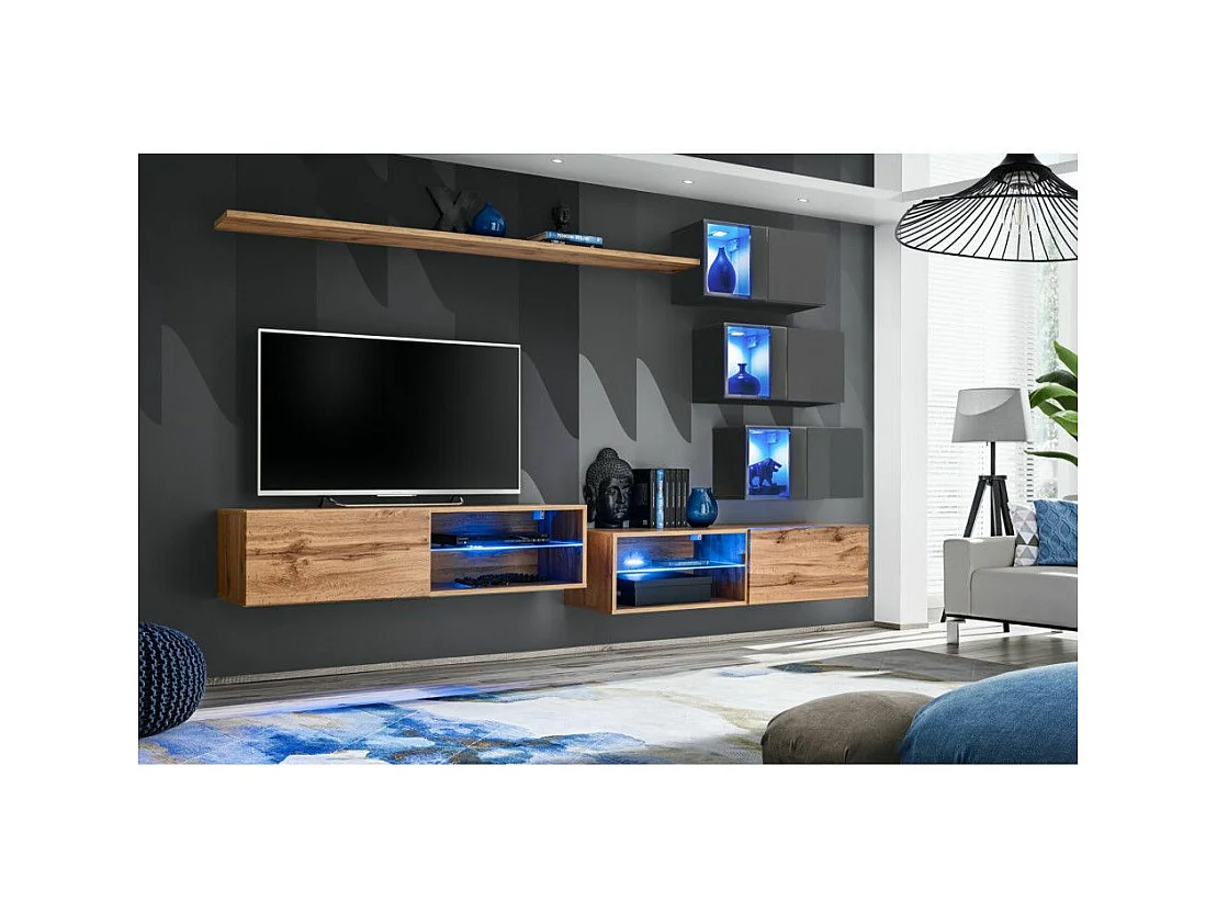 Ensemble Meuble TV "Switch XXIV" 250cm Naturel & Gris