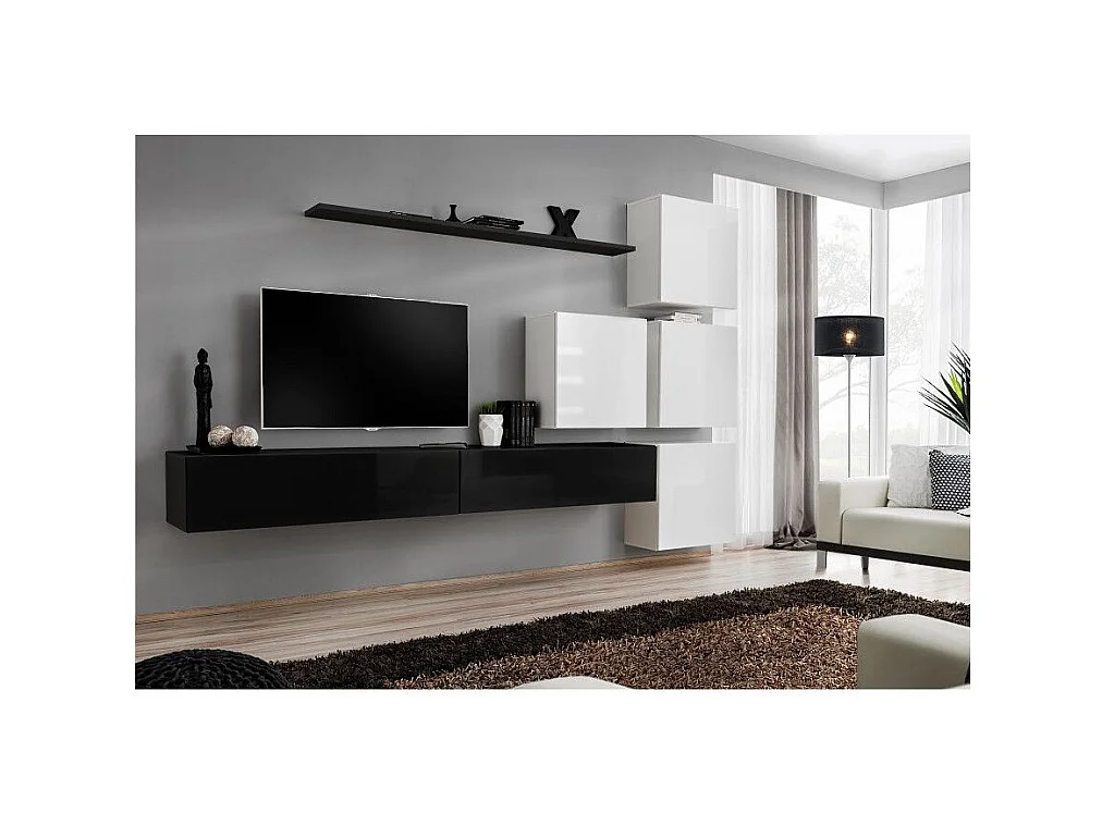Meuble TV Mural Design "Switch IX" 310cm Noir & Blanc