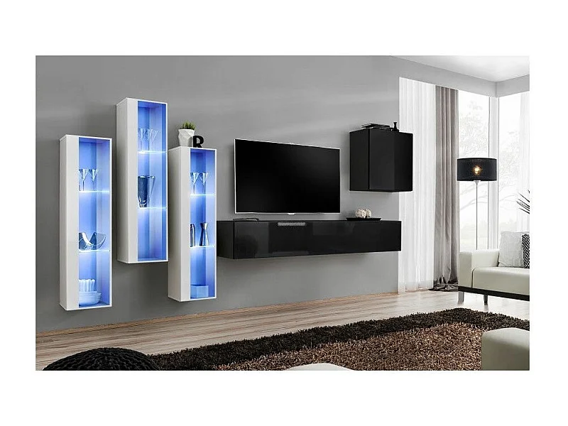 Meuble TV Mural Design "Switch XIII" 330cm Noir & Blanc