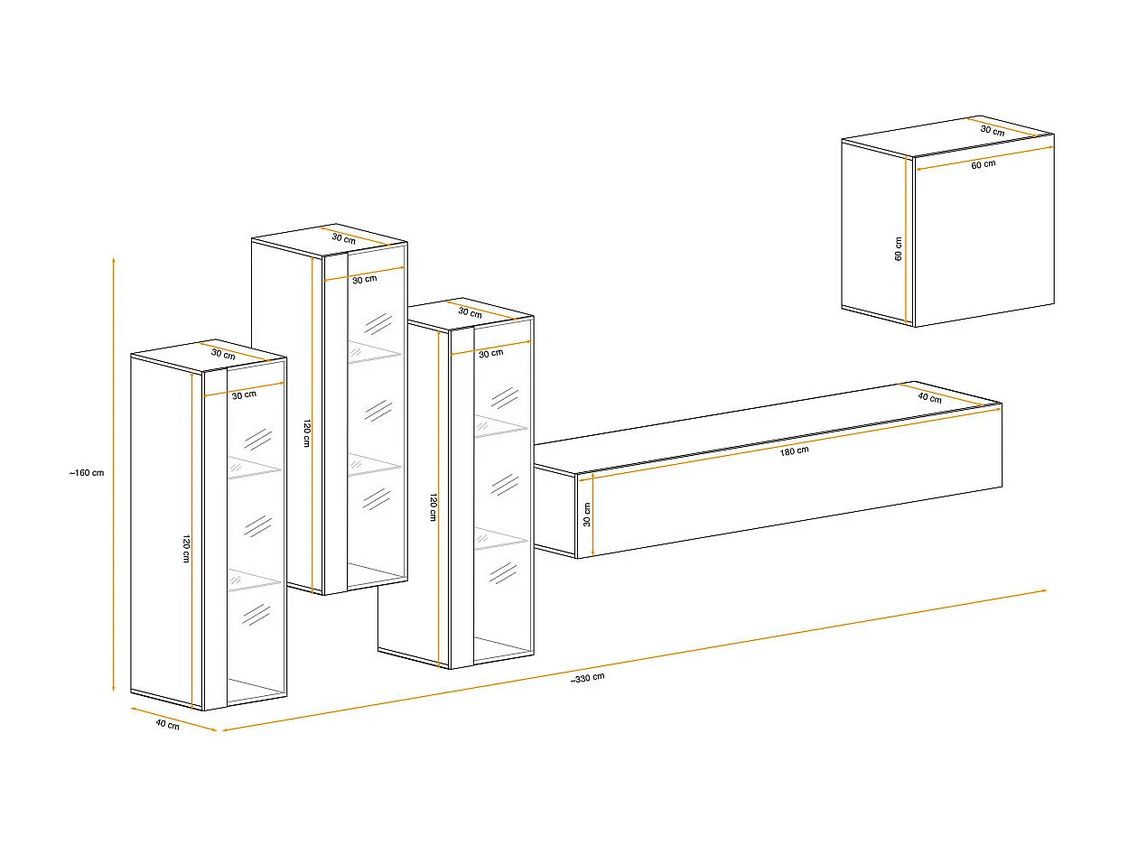 Meuble TV Mural Design "Switch XIII" 330cm Noir & Blanc