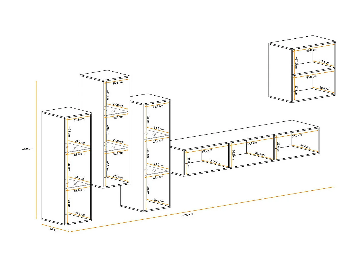 Meuble TV Mural Design "Switch XIII" 330cm Noir & Blanc