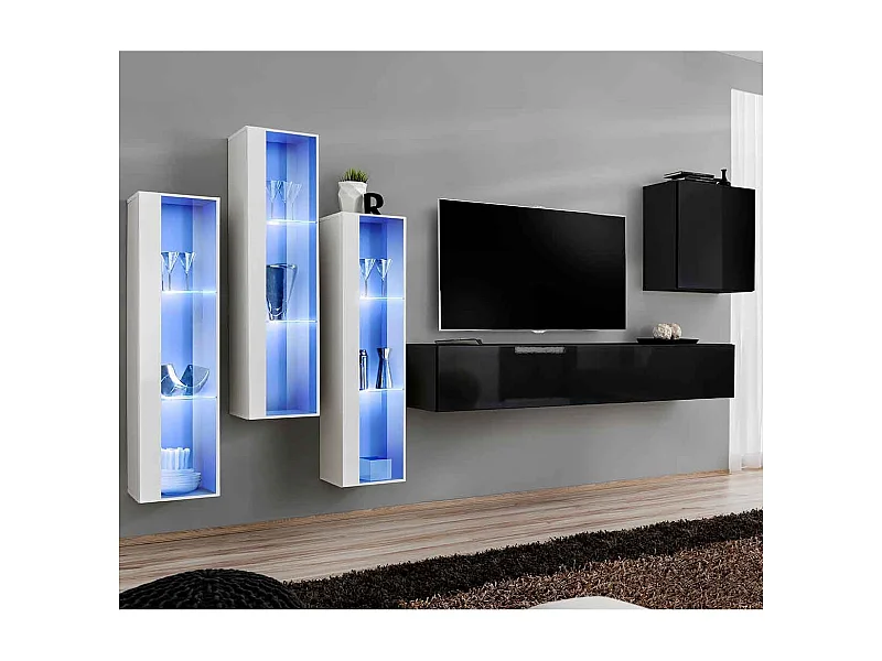 Meuble TV Mural Design "Switch XIII" 330cm Noir & Blanc