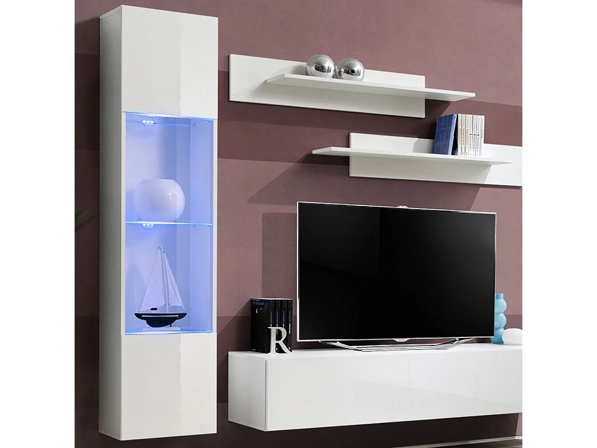 Meuble TV Mural Design "Fly III" 210cm Blanc