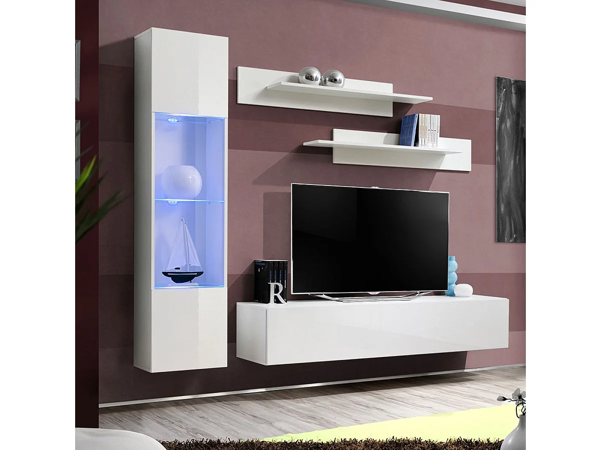 Meuble TV Mural Design "Fly III" 210cm Blanc