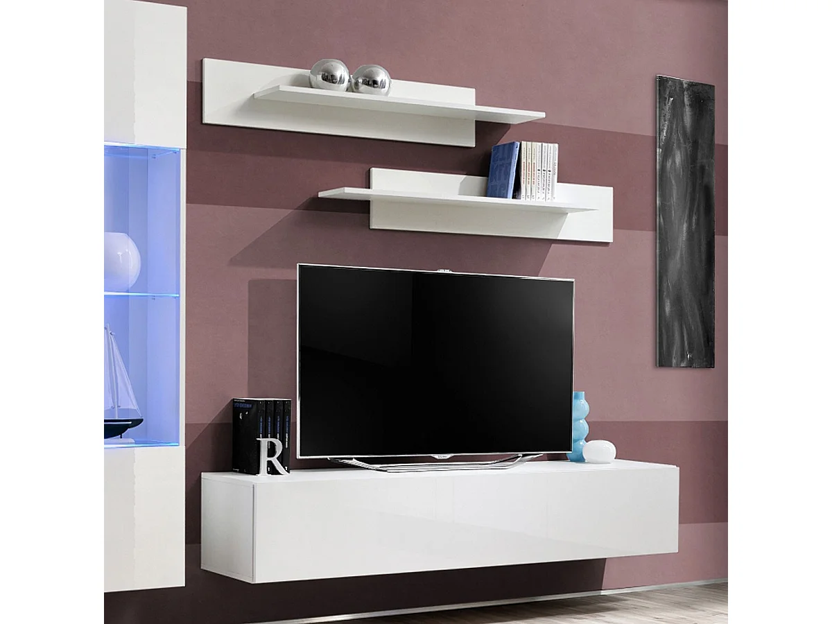 Meuble TV Mural Design "Fly III" 210cm Blanc