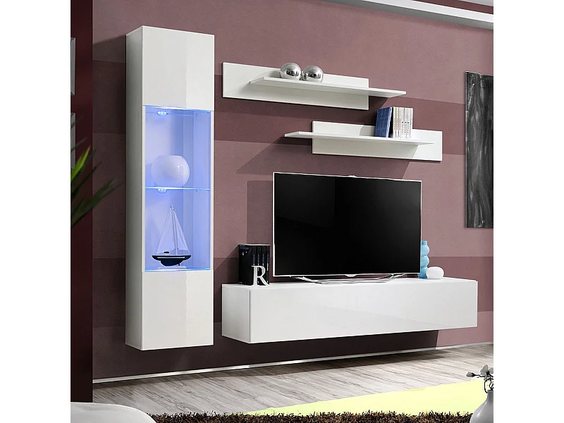 Meuble TV Mural Design "Fly III" 210cm Blanc