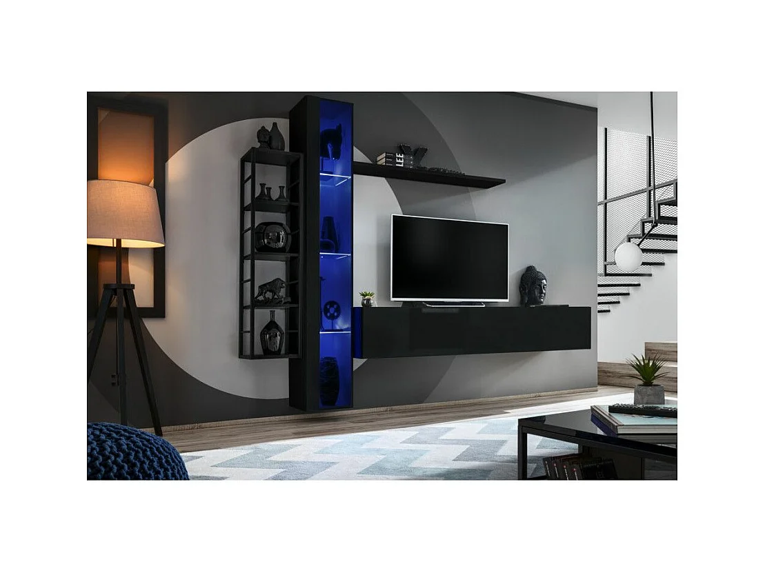 Ensemble Meuble TV Design "Switch VII" 240cm Noir
