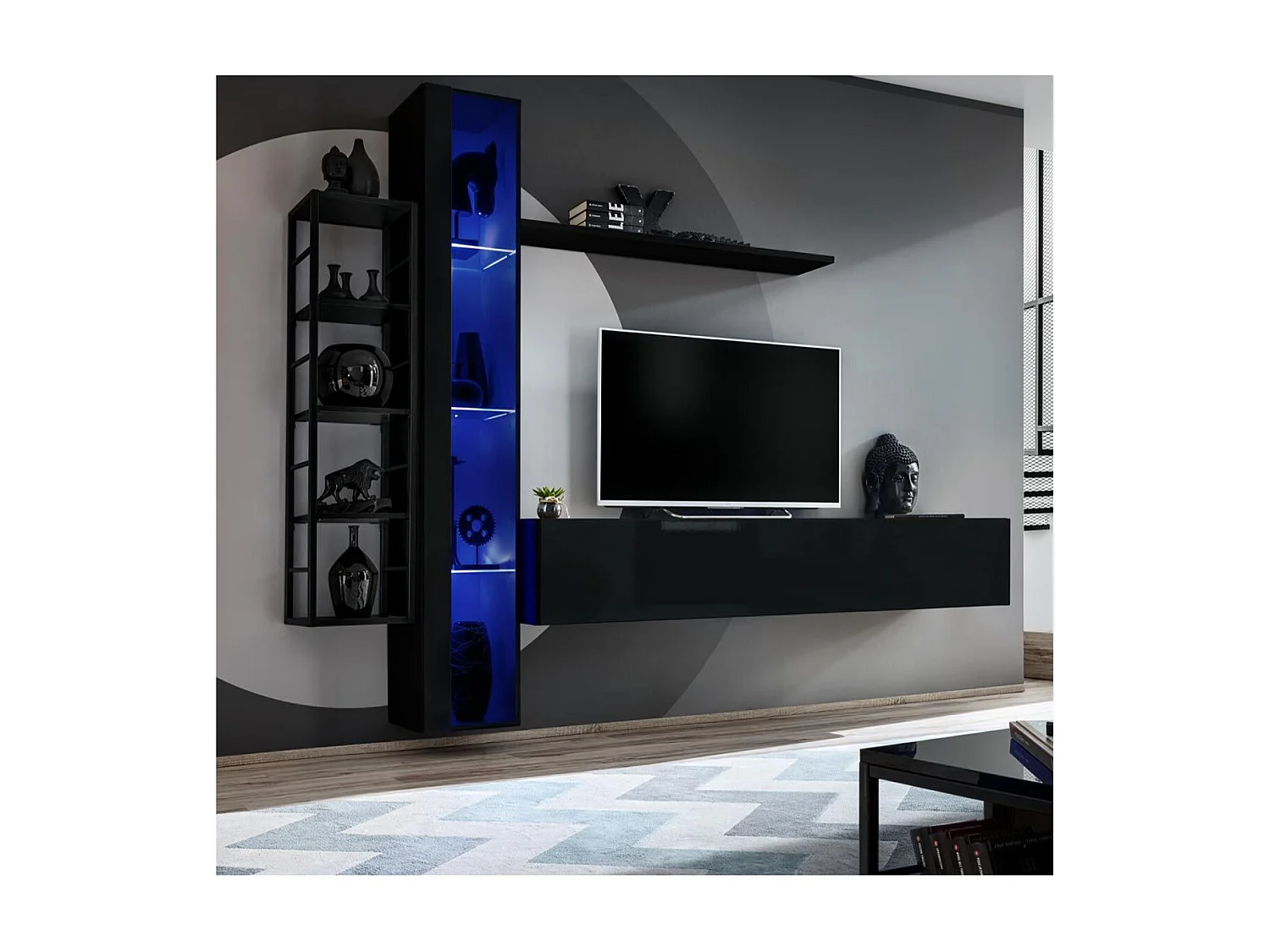 Ensemble Meuble TV Design "Switch VII" 240cm Noir