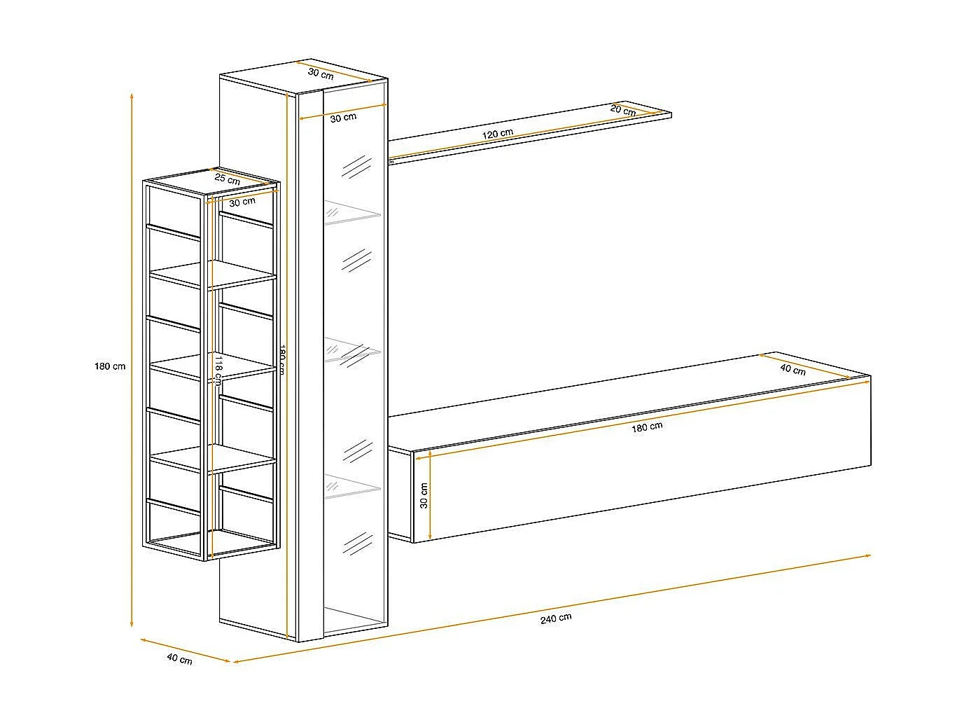 Ensemble Meuble TV Design "Switch VII" 240cm Noir