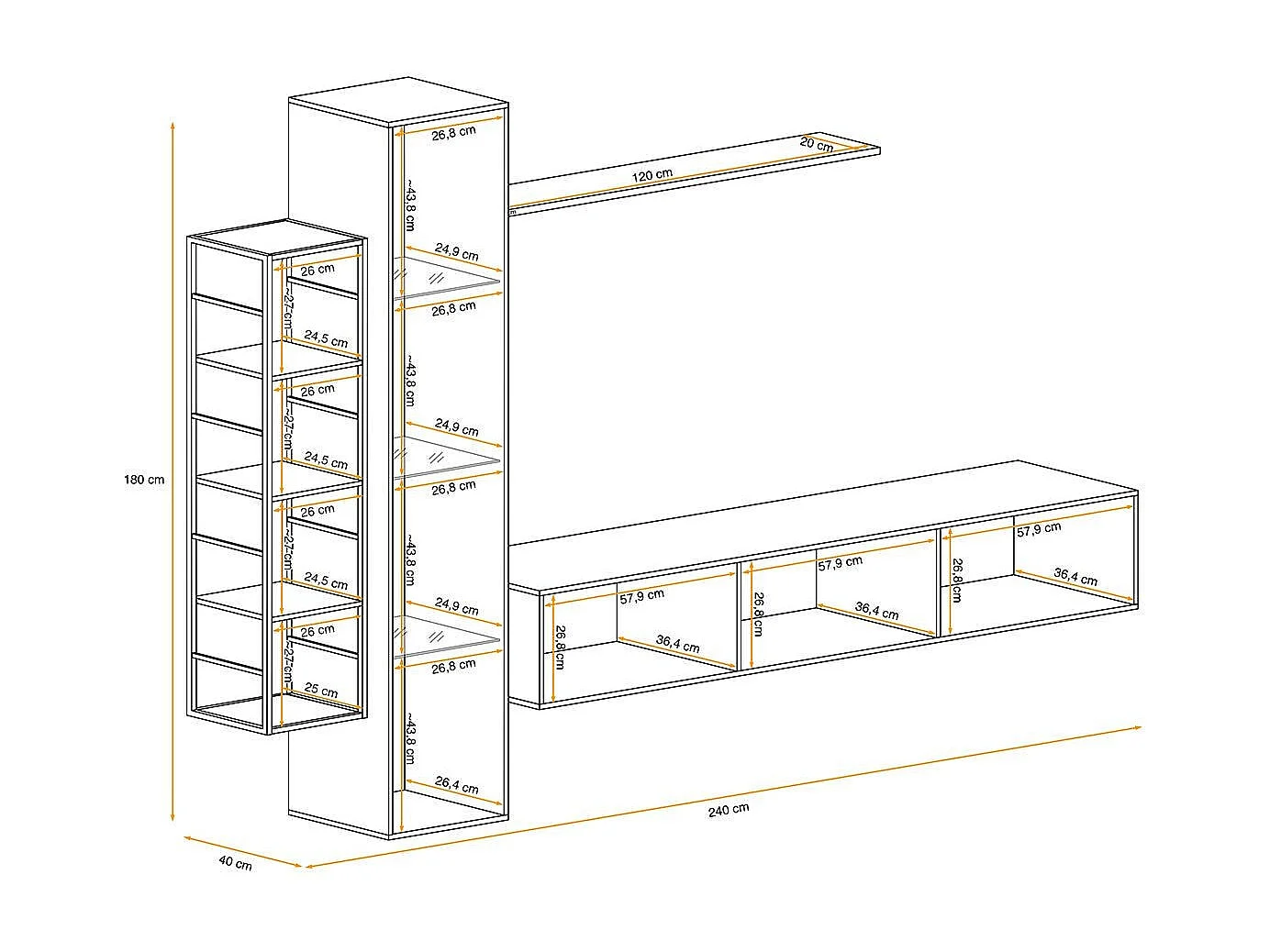 Ensemble Meuble TV Design "Switch VII" 240cm Noir
