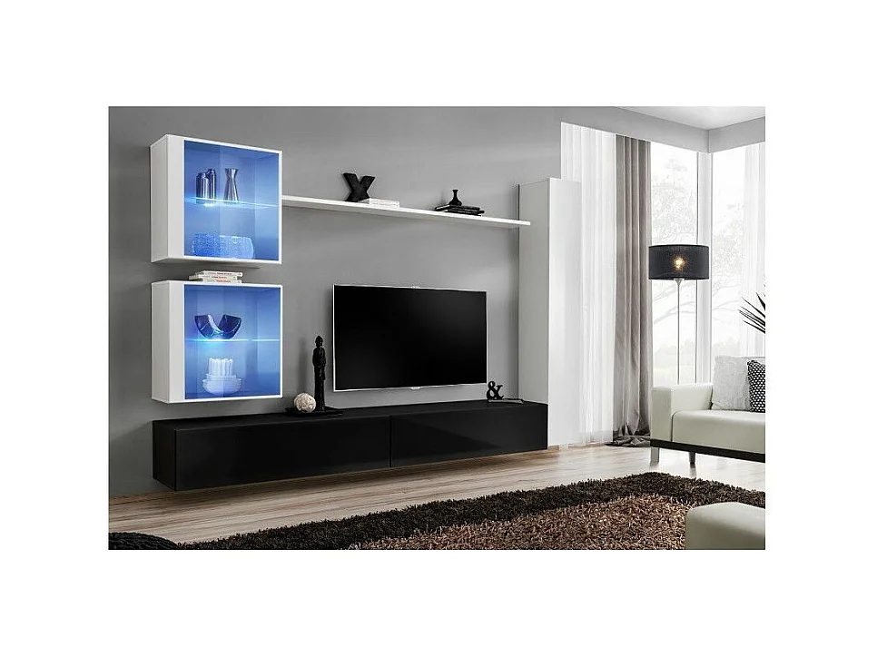 Meuble TV Mural Design "Switch XVIII" 280cm Noir & Blanc