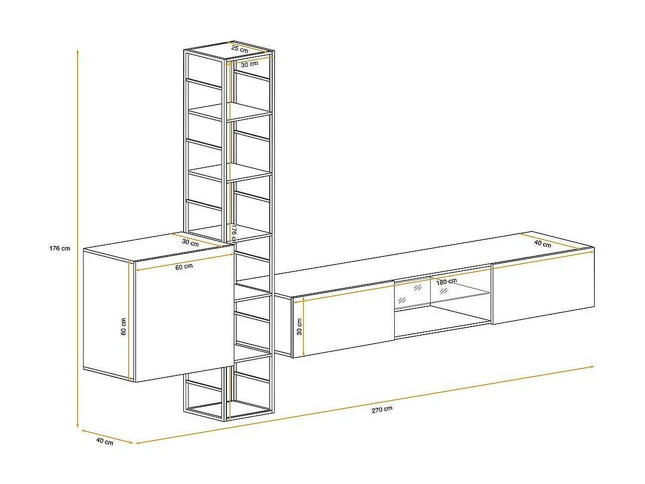 Ensemble Meuble TV Design "Switch VI" 270cm Naturel & Noir