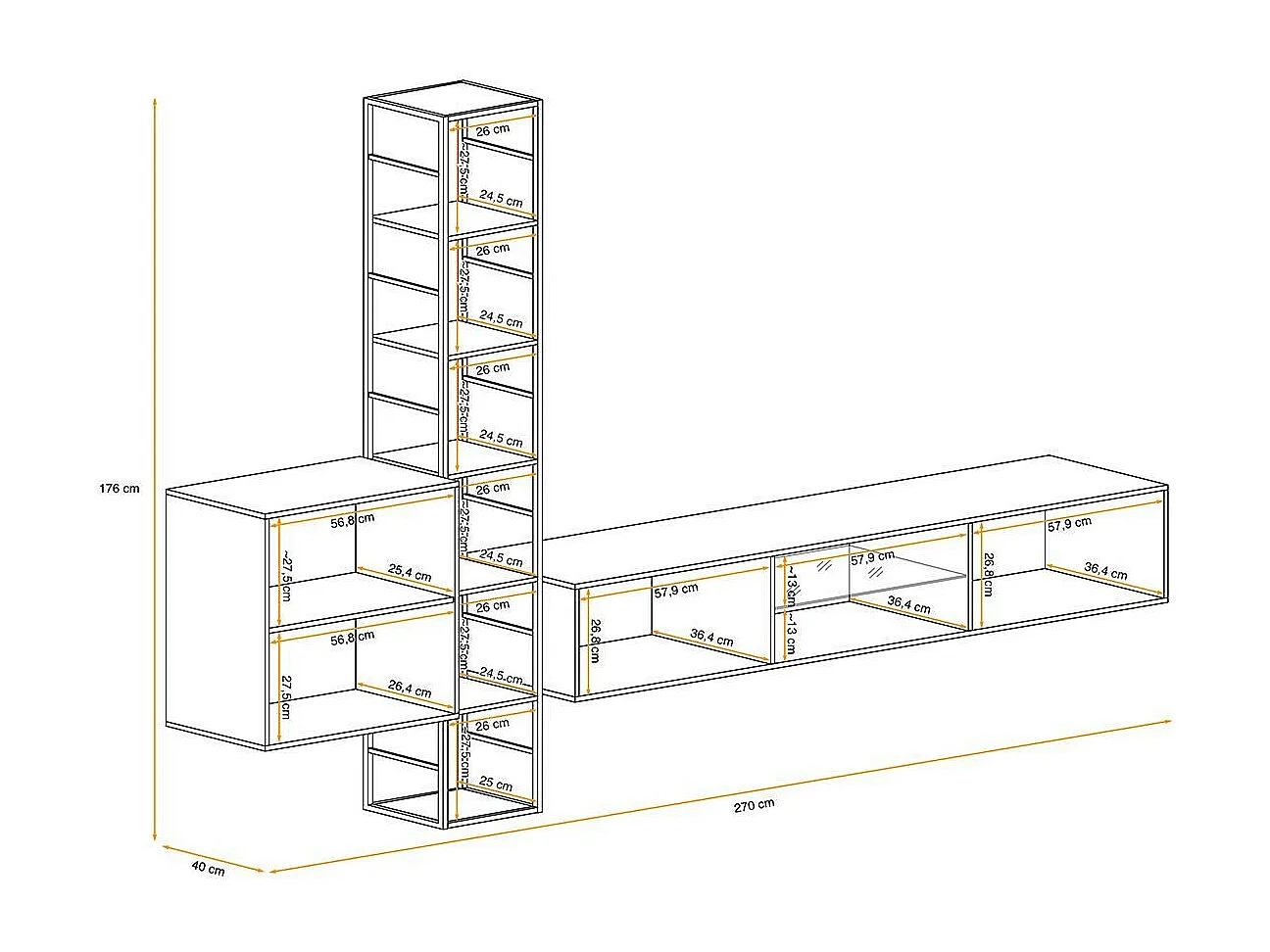 Ensemble Meuble TV Design "Switch VI" 270cm Naturel & Noir
