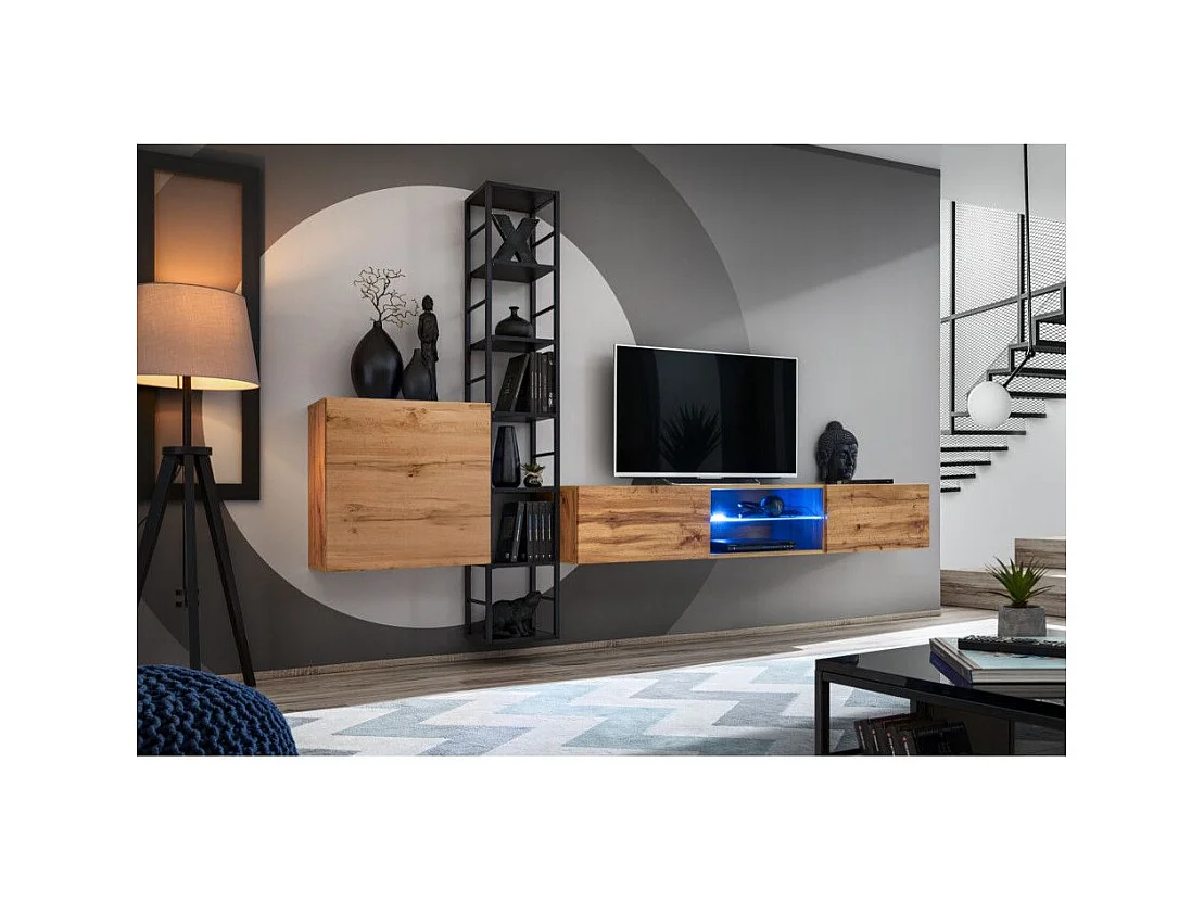 Ensemble Meuble TV Design "Switch VI" 270cm Naturel & Noir