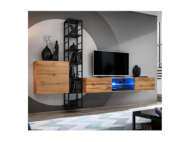 Ensemble Meuble TV Design "Switch VI" 270cm Naturel & Noir