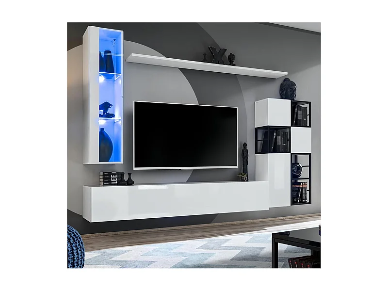 Ensemble Meuble TV Design "Switch II" 250cm Blanc & Noir