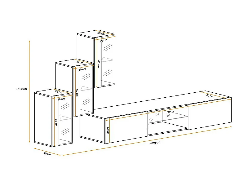 Ensemble Meuble TV Design "Switch XXII" 210cm Blanc