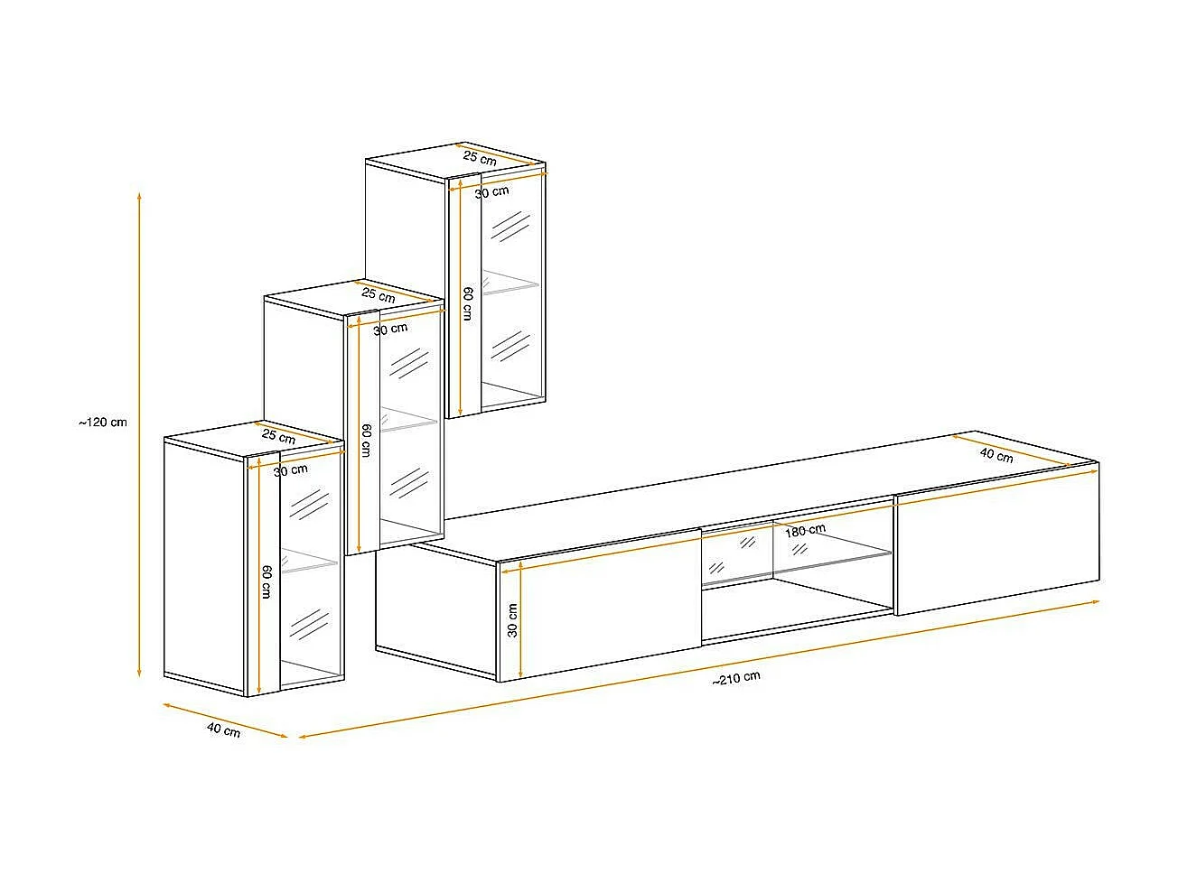Ensemble Meuble TV Design "Switch XXII" 210cm Blanc
