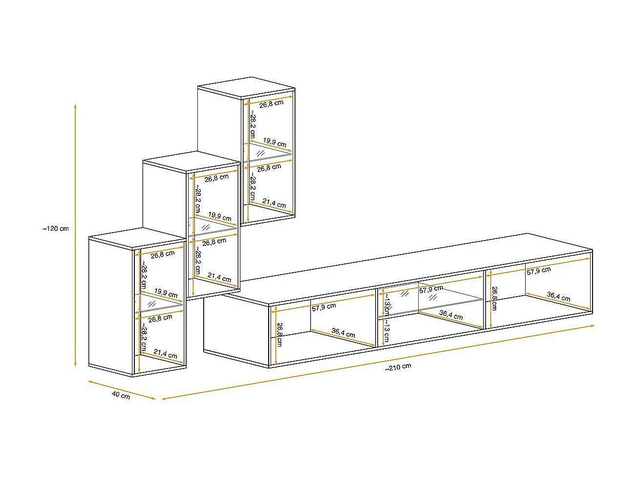 Ensemble Meuble TV Design "Switch XXII" 210cm Blanc