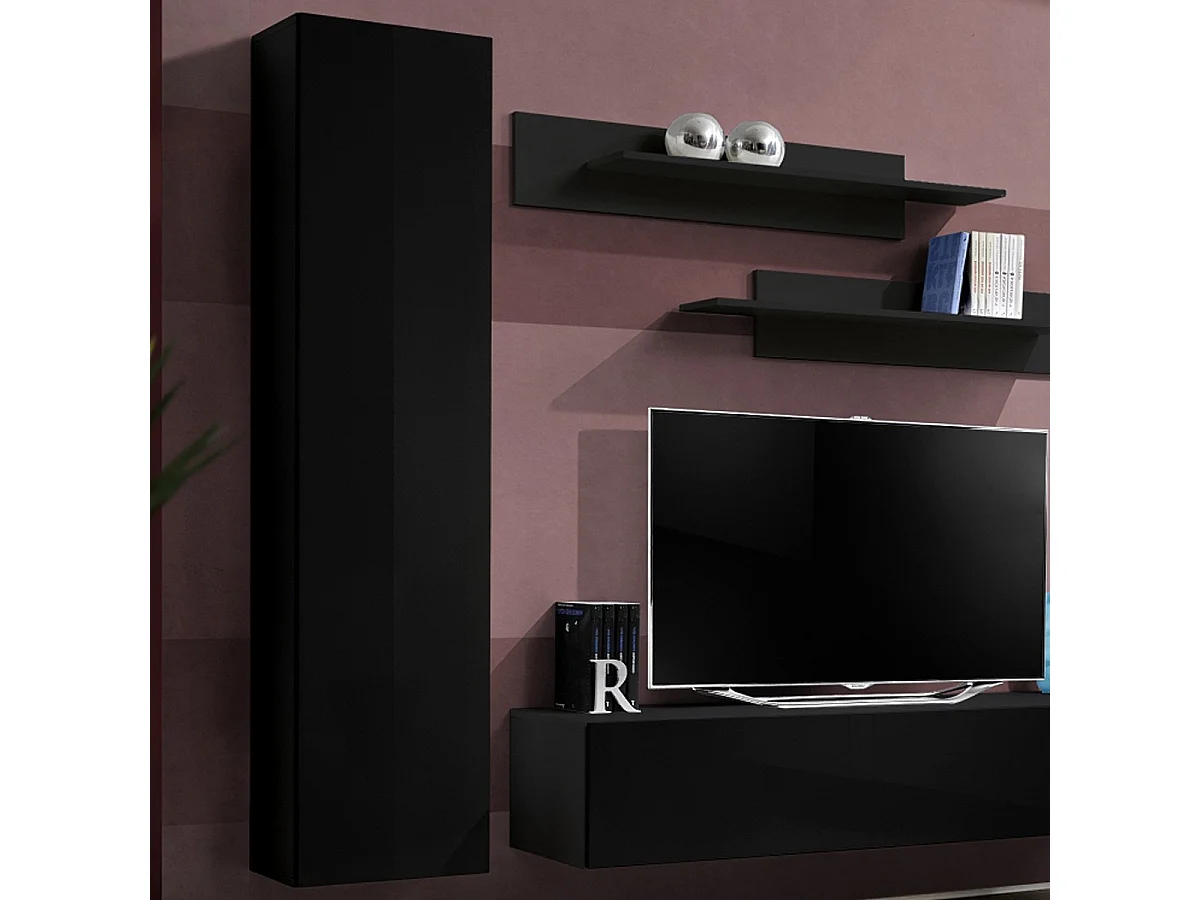 Meuble TV Mural Design "Fly I" 210cm Noir