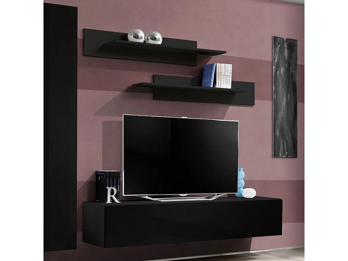 Meuble TV Mural Design "Fly I" 210cm Noir