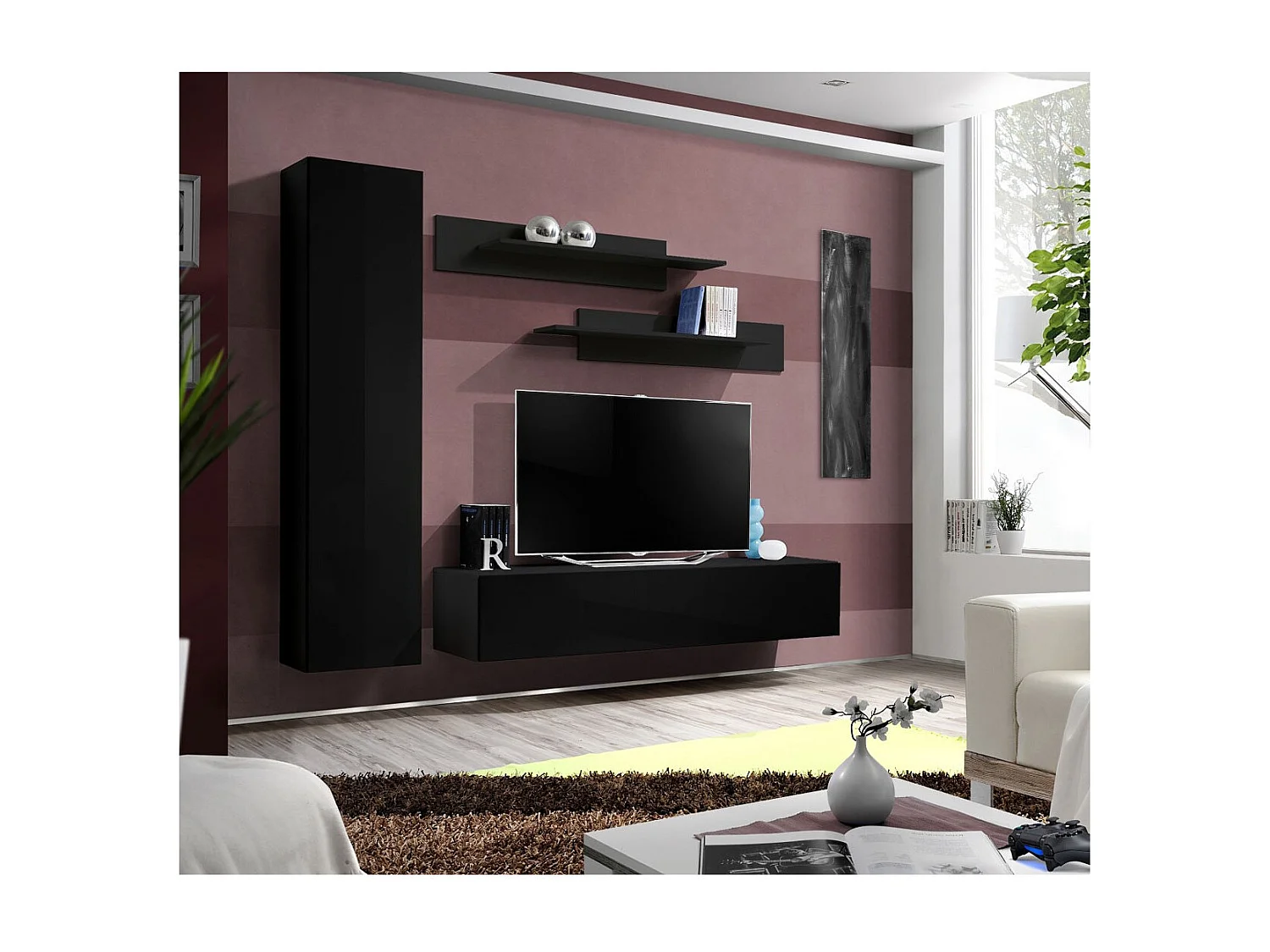 Meuble TV Mural Design "Fly I" 210cm Noir