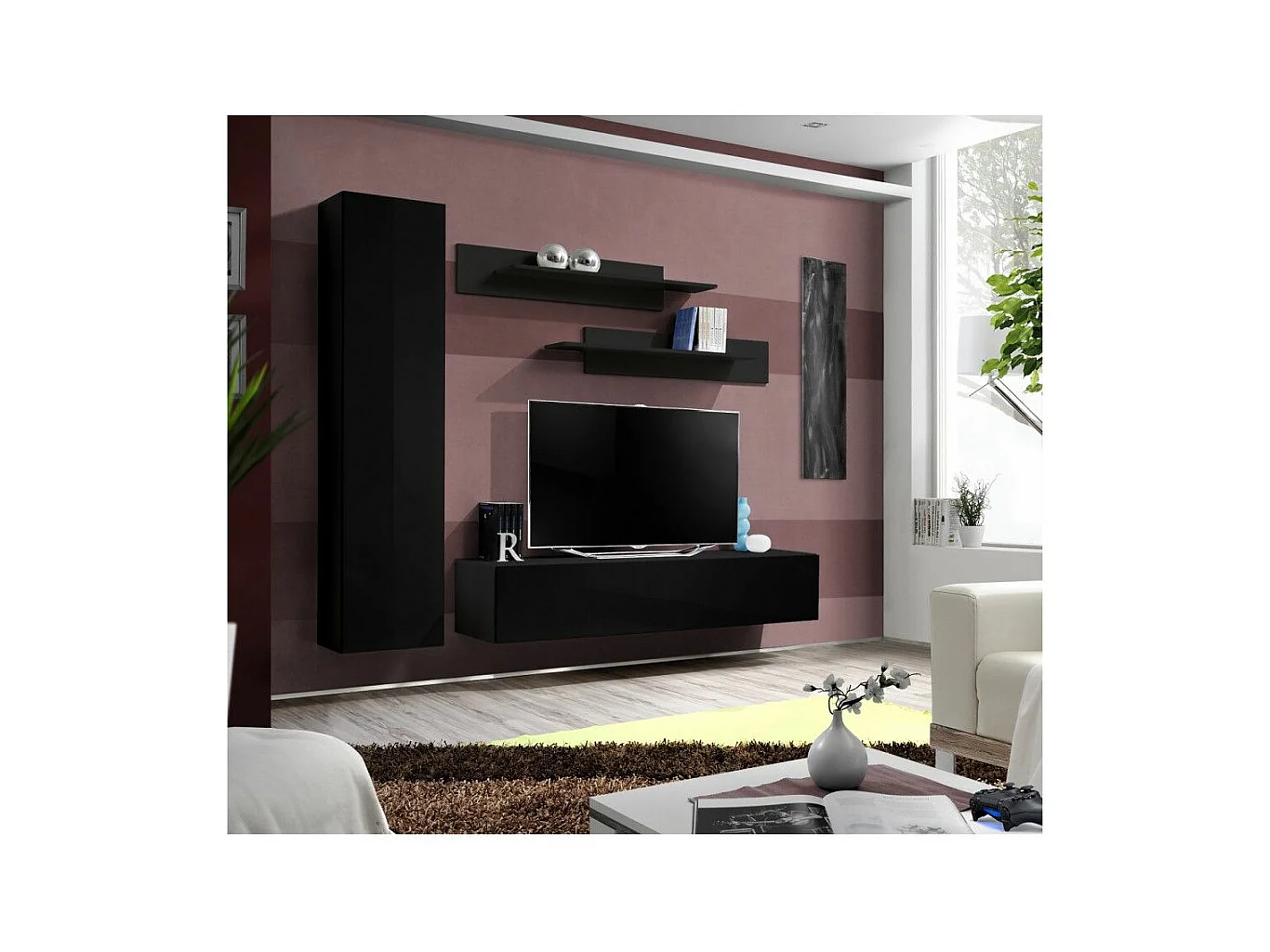 Meuble TV Mural Design "Fly I" 210cm Noir