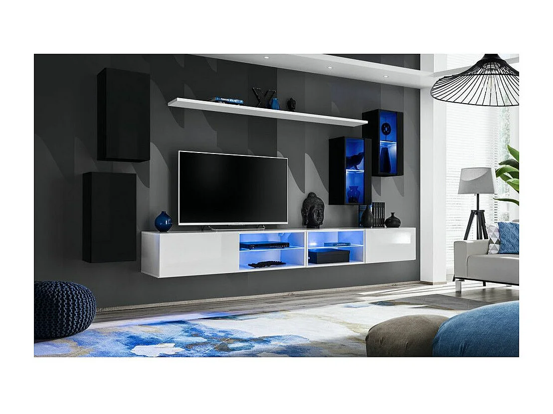 Ensemble Meuble TV Design "Switch XXV" 280cm Blanc & Noir