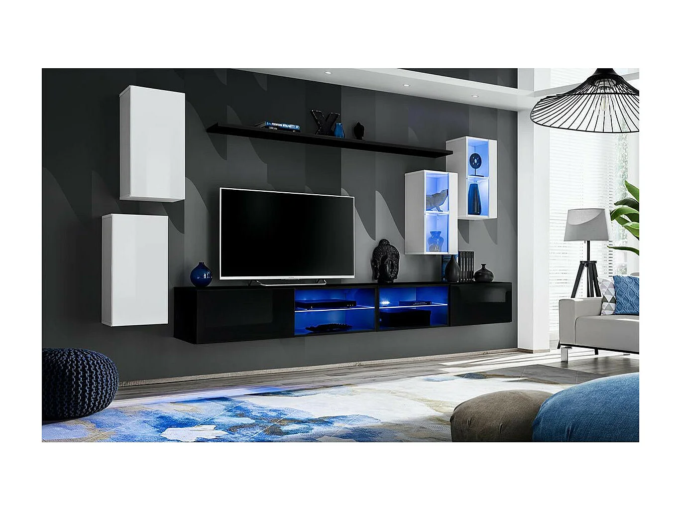 Ensemble Meuble TV Design "Switch XXV" 280cm Blanc & Noir