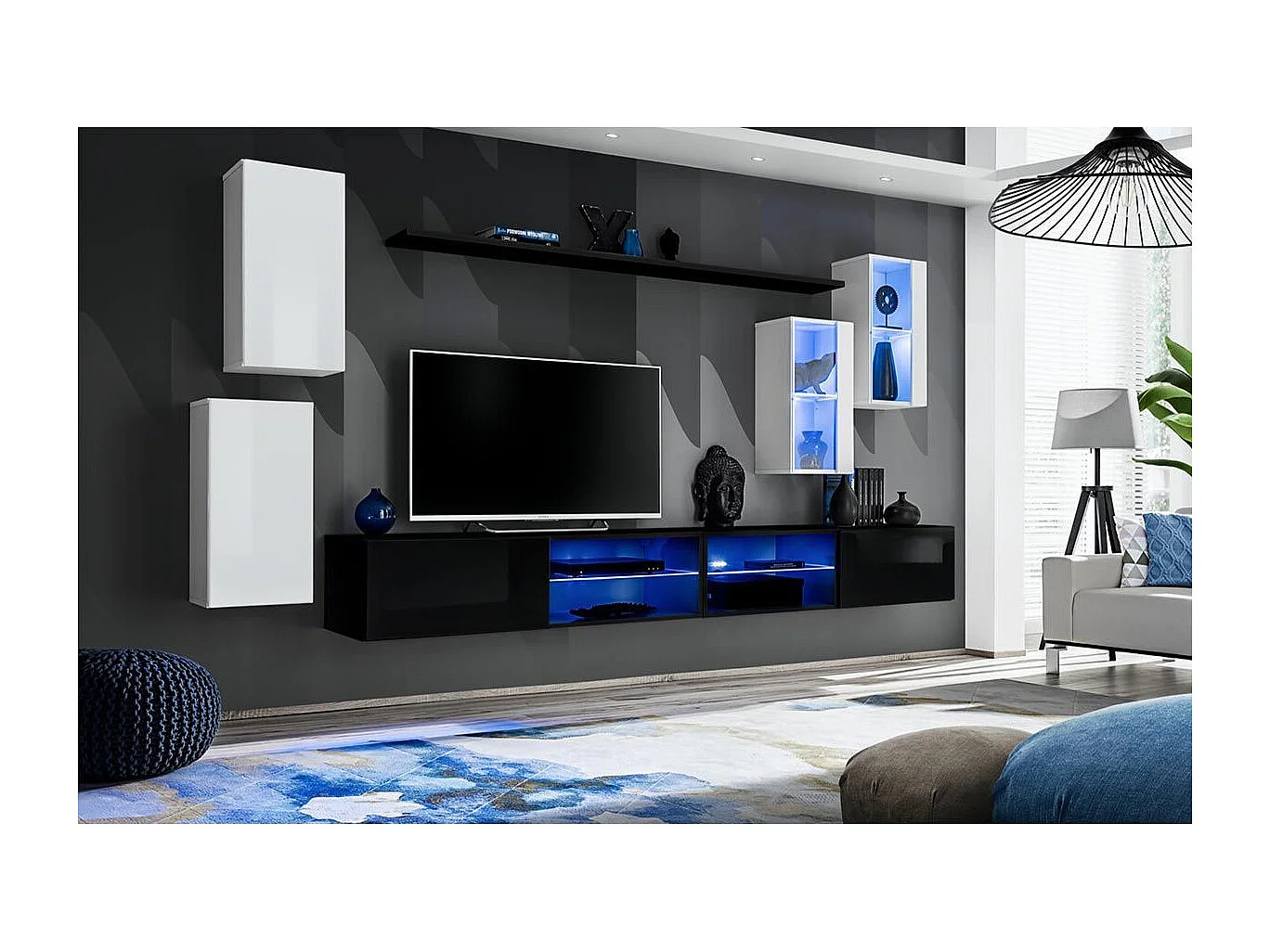 Ensemble Meuble TV Design "Switch XXV" 280cm Blanc & Noir