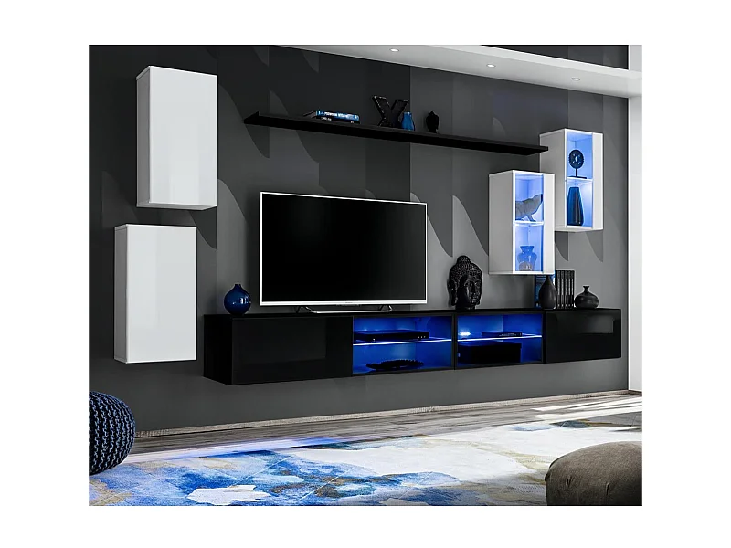 Ensemble Meuble TV Design "Switch XXV" 280cm Blanc & Noir