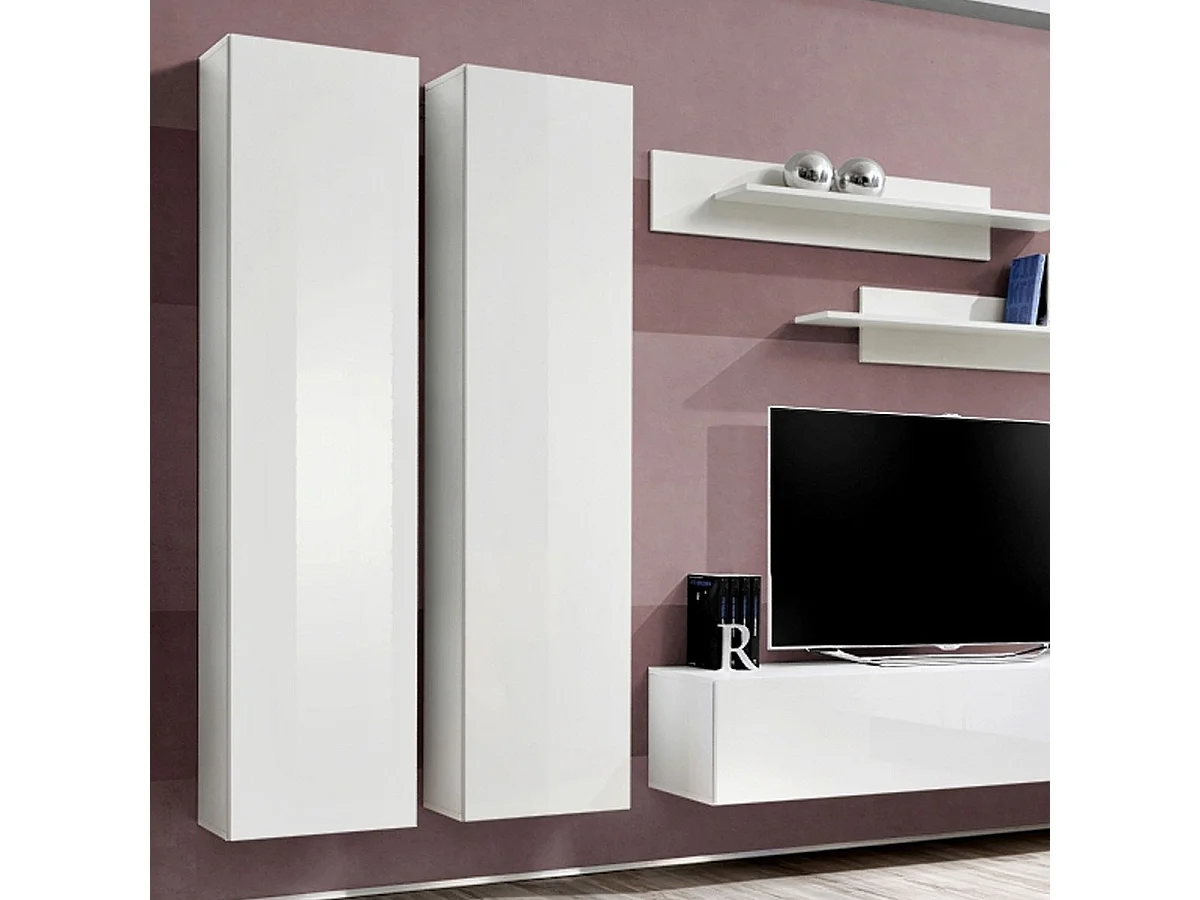 Meuble TV Mural Design "Fly I" 310cm Blanc
