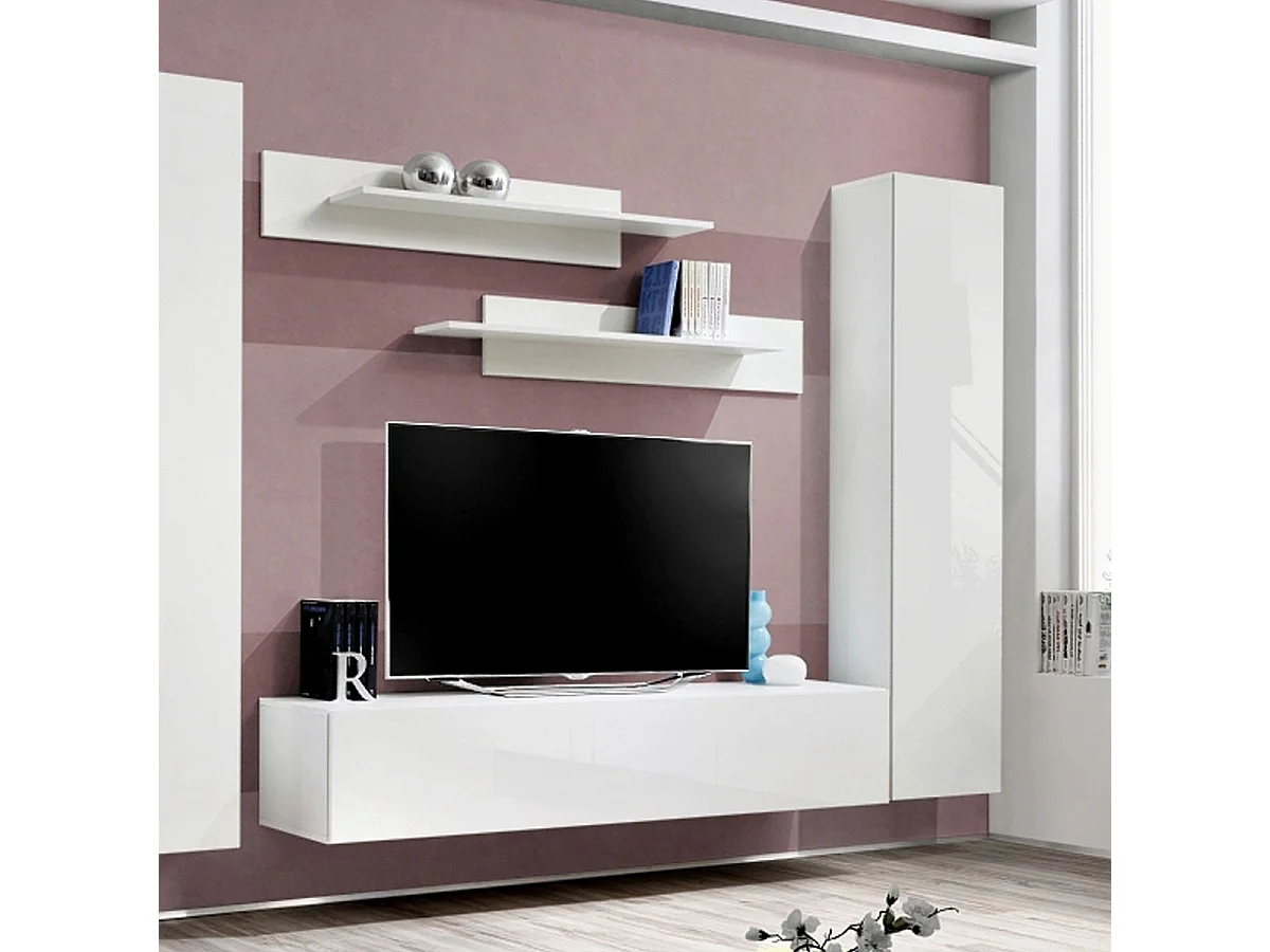 Meuble TV Mural Design "Fly I" 310cm Blanc