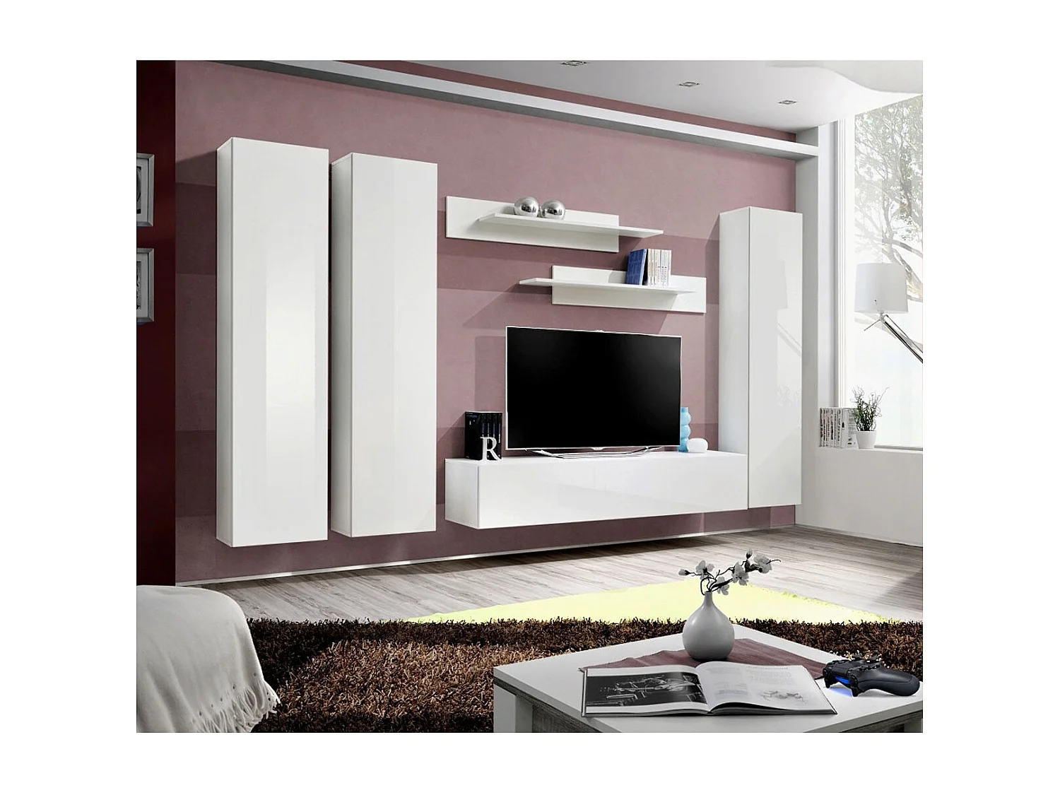 Meuble TV Mural Design "Fly I" 310cm Blanc