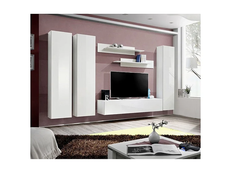 Meuble TV Mural Design "Fly I" 310cm Blanc