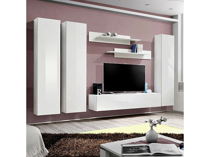 Meuble TV Mural Design "Fly I" 310cm Blanc