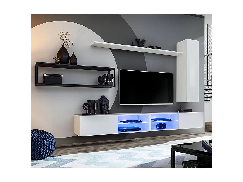Ensemble Meuble TV Design "Switch IV" 300cm Blanc & Noir