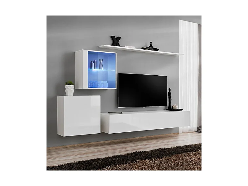 Meuble TV Mural Design "Switch XV" 250cm Blanc
