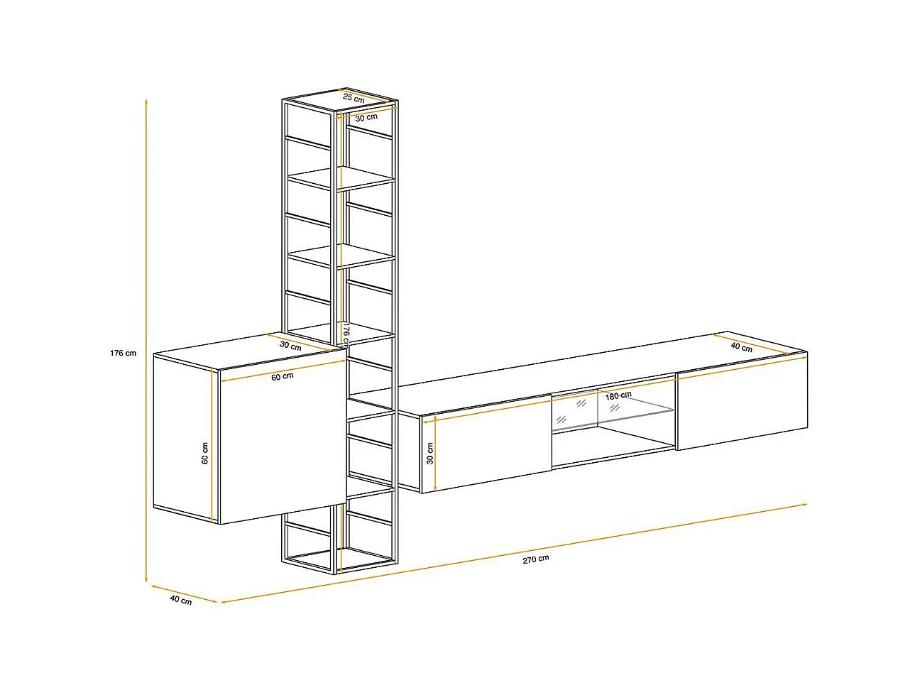Ensemble Meuble TV Design "Switch VI" 270cm Noir