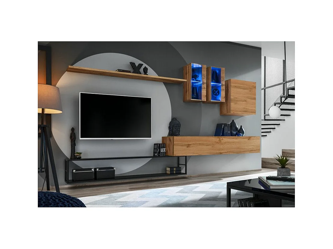Ensemble Meuble TV Design "Switch I" 330cm Naturel & Noir