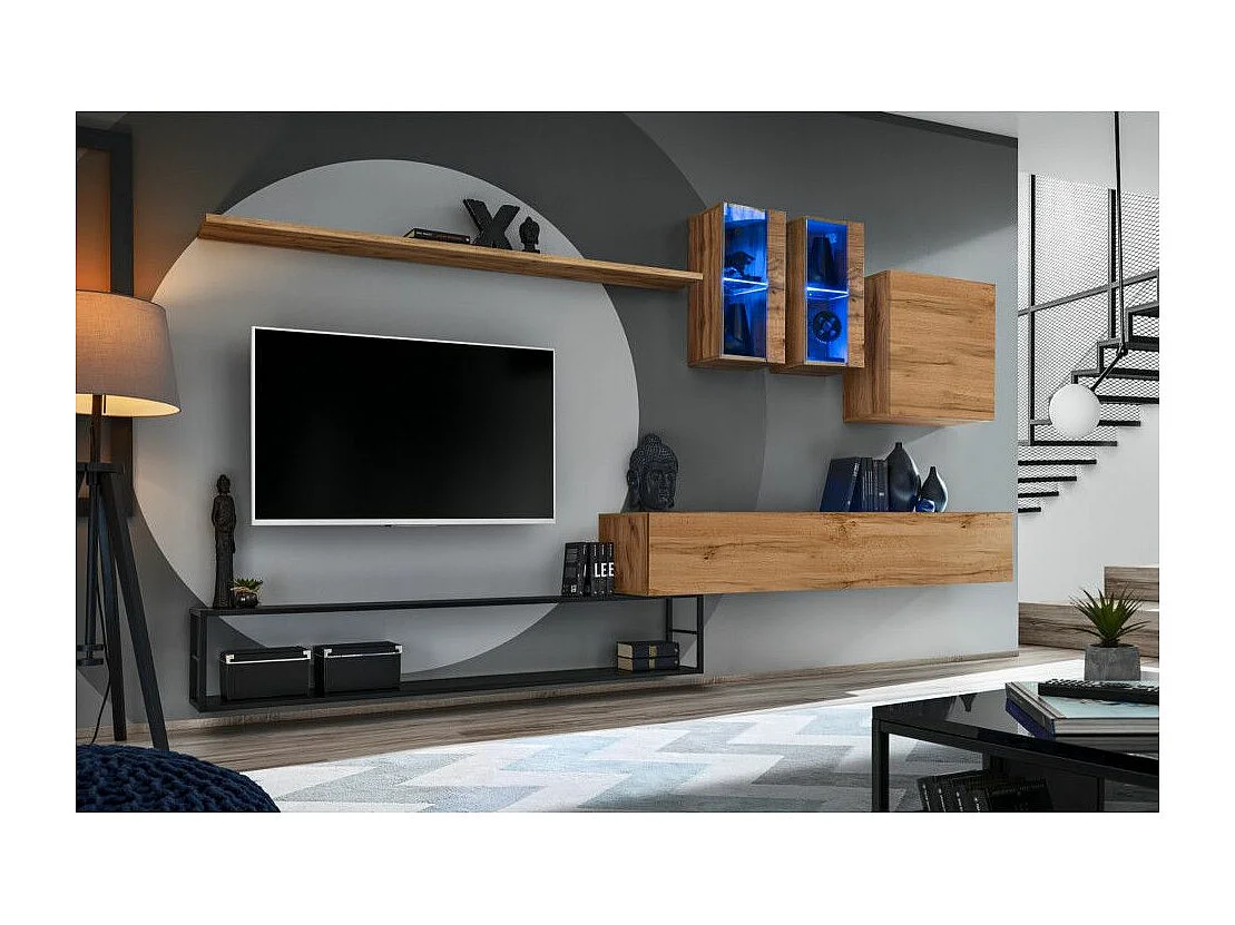 Ensemble Meuble TV Design "Switch I" 330cm Naturel & Noir