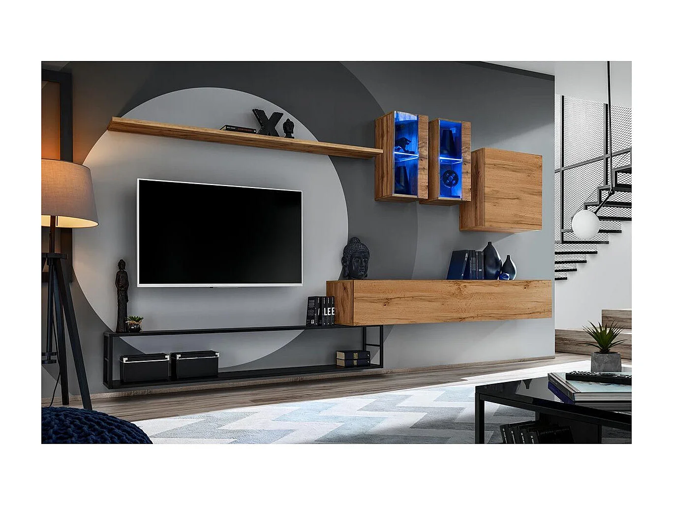 Ensemble Meuble TV Design "Switch I" 330cm Naturel & Noir