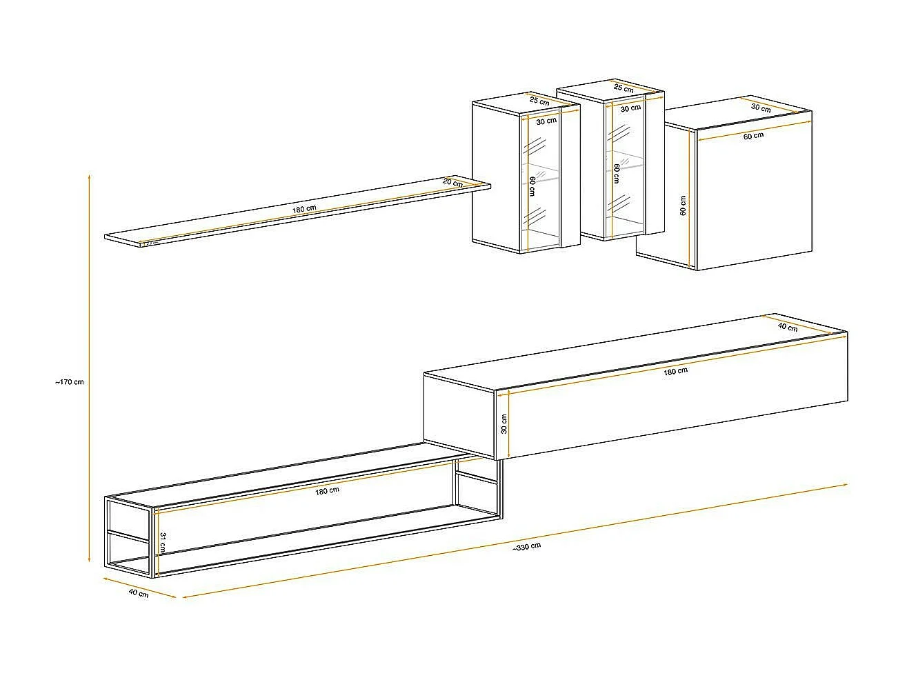 Ensemble Meuble TV Design "Switch I" 330cm Naturel & Noir